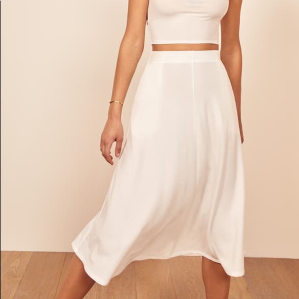 Reformation Ribbed White Midi Skirt